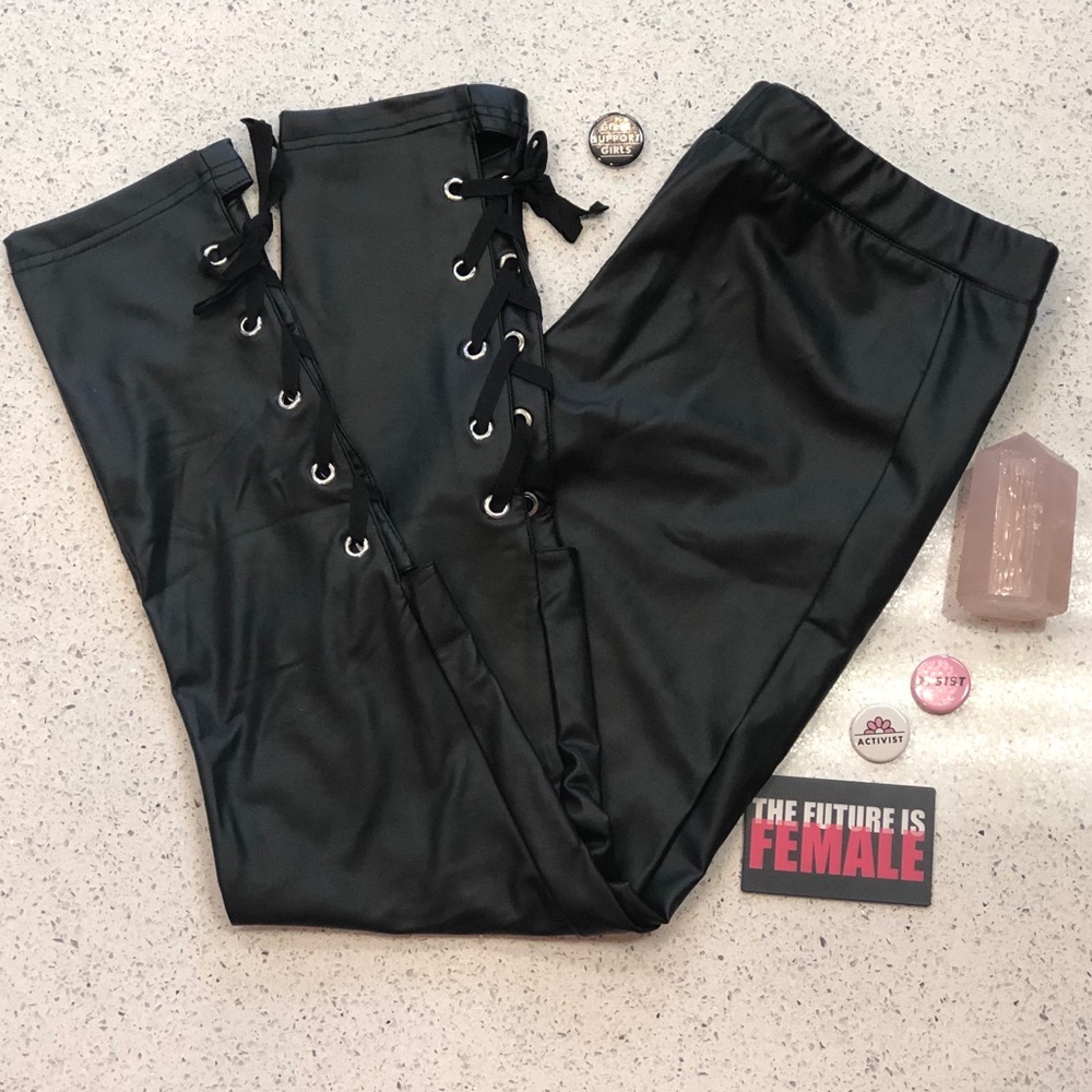 Faux Leather Side Lace Leggings